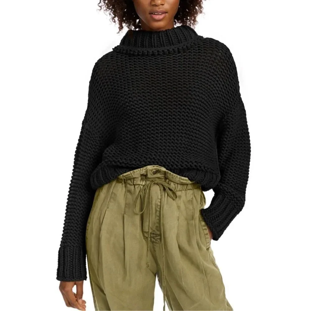Free People Womens Open Chunky Knit My Only Sunshine Sweater Black Size XS